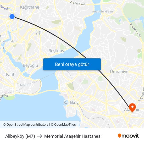 Alibeyköy (M7) to Memorial Ataşehir Hastanesi map