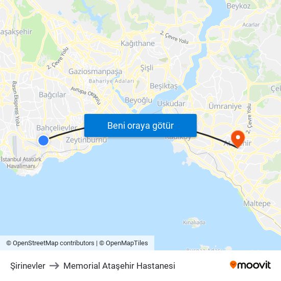Şirinevler to Memorial Ataşehir Hastanesi map