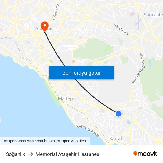 Soğanlık to Memorial Ataşehir Hastanesi map