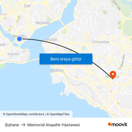 Şişhane to Memorial Ataşehir Hastanesi map