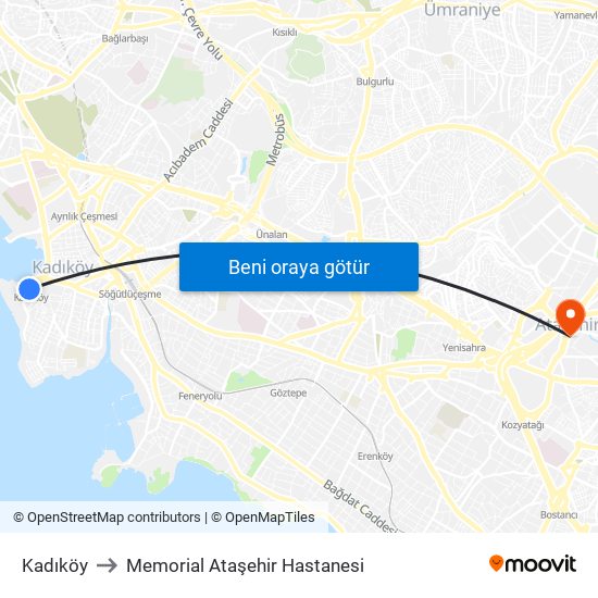 Kadıköy to Memorial Ataşehir Hastanesi map