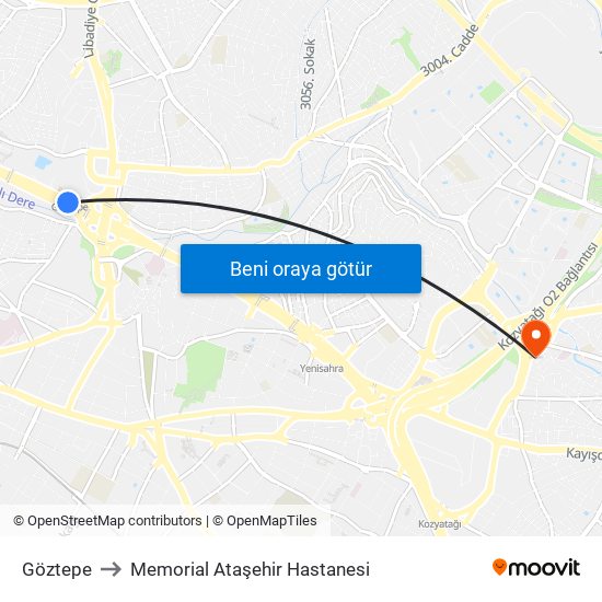 Göztepe to Memorial Ataşehir Hastanesi map