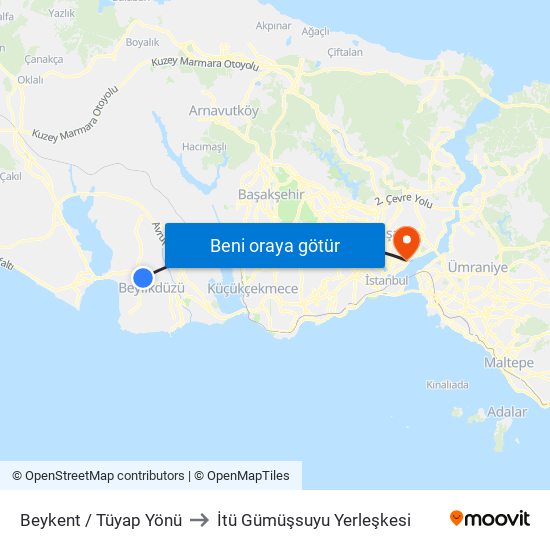 Beykent / Tüyap Yönü to İtü Gümüşsuyu Yerleşkesi map