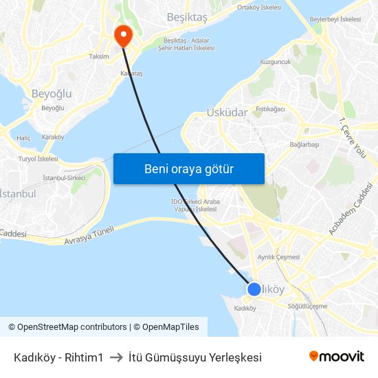 Kadıköy - Rihtim1 to İtü Gümüşsuyu Yerleşkesi map