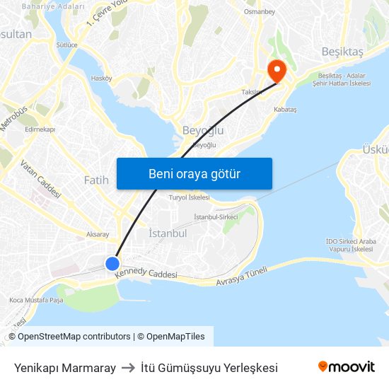 Yenikapı Marmaray to İtü Gümüşsuyu Yerleşkesi map