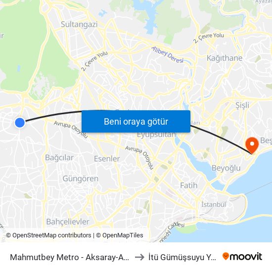 Mahmutbey Metro - Aksaray-Ateştuğla Yönü to İtü Gümüşsuyu Yerleşkesi map
