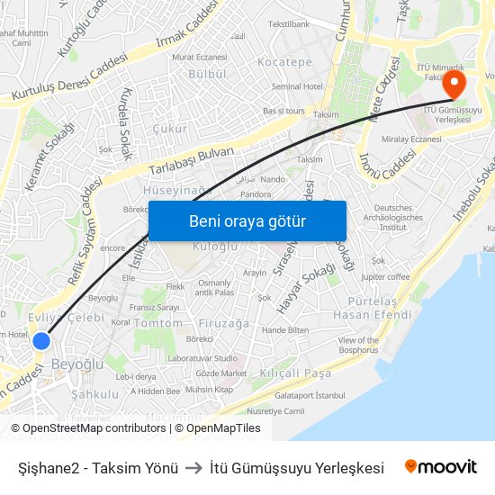 Şişhane2 - Taksim Yönü to İtü Gümüşsuyu Yerleşkesi map