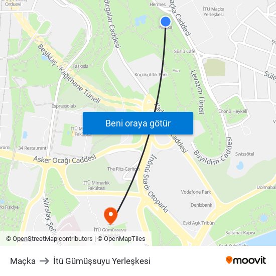 Maçka to İtü Gümüşsuyu Yerleşkesi map