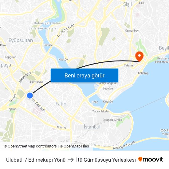 Ulubatlı / Edirnekapı Yönü to İtü Gümüşsuyu Yerleşkesi map