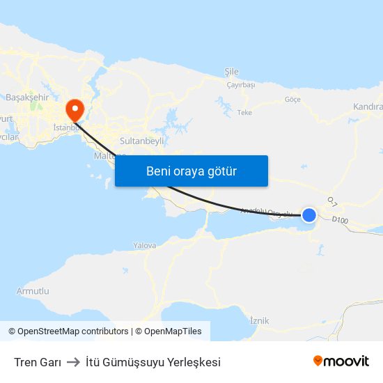 Tren Garı to İtü Gümüşsuyu Yerleşkesi map