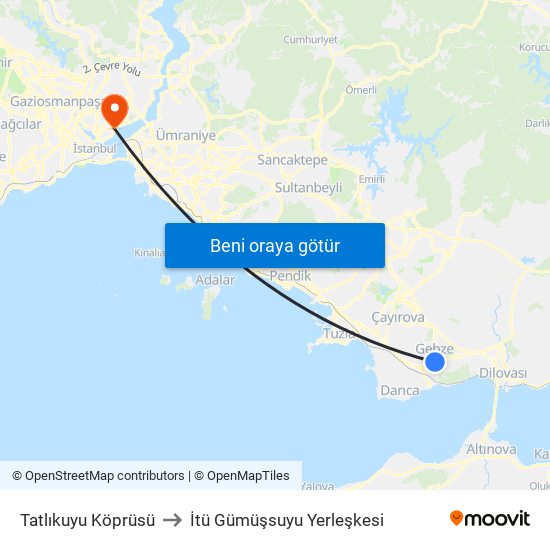 Tatlıkuyu Köprüsü to İtü Gümüşsuyu Yerleşkesi map