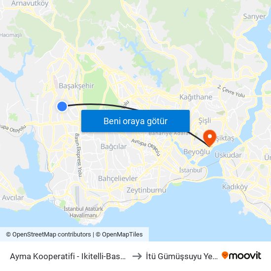 Ayma Kooperatifi - Ikitelli-Basaksehir Yönü to İtü Gümüşsuyu Yerleşkesi map