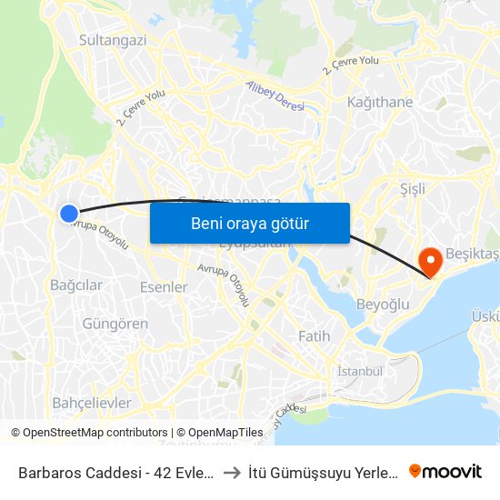 Barbaros Caddesi - 42 Evler Yönü to İtü Gümüşsuyu Yerleşkesi map