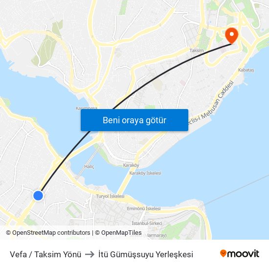 Vefa / Taksim Yönü to İtü Gümüşsuyu Yerleşkesi map