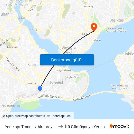 Yenikapı Transit / Aksaray Yönü to İtü Gümüşsuyu Yerleşkesi map
