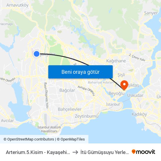 Arterium.5.Kisim - Kayaşehir Yönü to İtü Gümüşsuyu Yerleşkesi map