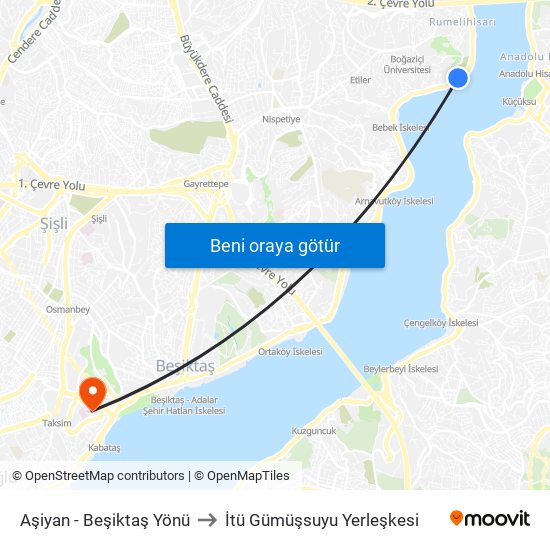 Aşiyan - Beşiktaş Yönü to İtü Gümüşsuyu Yerleşkesi map