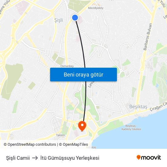 Şişli Camii to İtü Gümüşsuyu Yerleşkesi map