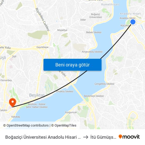 Boğaziçi Üniversitesi Anadolu Hisari Kampüsü - Kavacik Köprüsü 15n Yönü to İtü Gümüşsuyu Yerleşkesi map