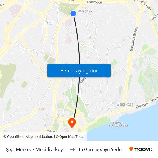 Şişli Merkez - Mecidiyeköy Yönü to İtü Gümüşsuyu Yerleşkesi map