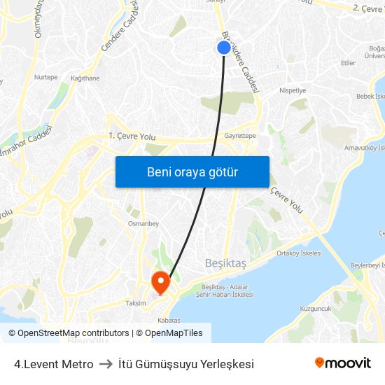 4.Levent Metro to İtü Gümüşsuyu Yerleşkesi map