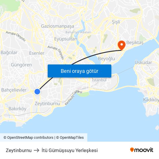 Zeytinburnu to İtü Gümüşsuyu Yerleşkesi map