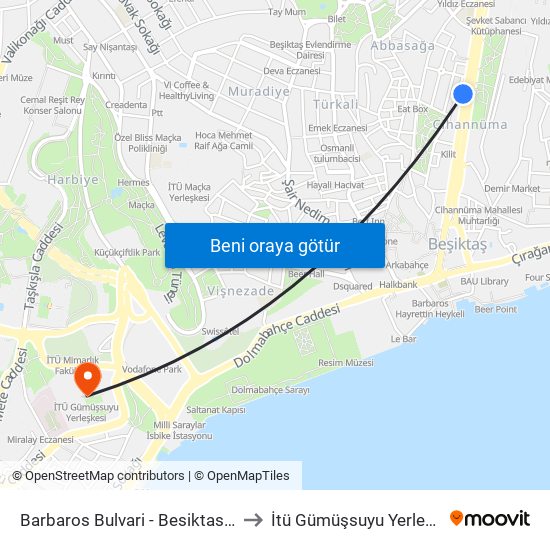 Barbaros Bulvari - Besiktas Yönü to İtü Gümüşsuyu Yerleşkesi map
