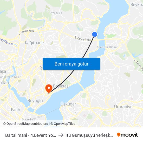 Baltalimani - 4.Levent Yönü to İtü Gümüşsuyu Yerleşkesi map