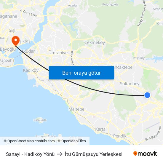 Sanayi - Kadiköy Yönü to İtü Gümüşsuyu Yerleşkesi map