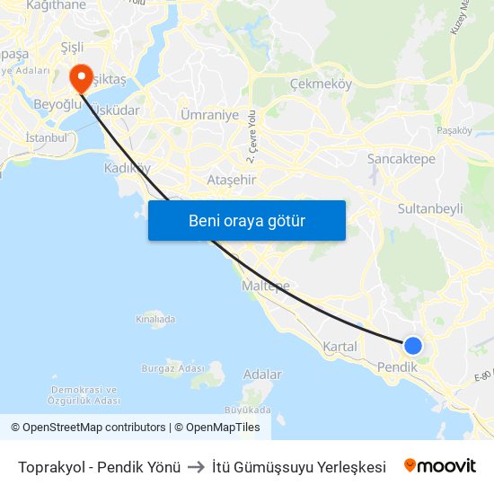 Toprakyol - Pendik Yönü to İtü Gümüşsuyu Yerleşkesi map