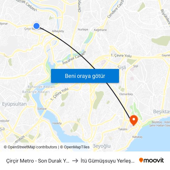 Çirçir Metro - Son Durak Yönü to İtü Gümüşsuyu Yerleşkesi map