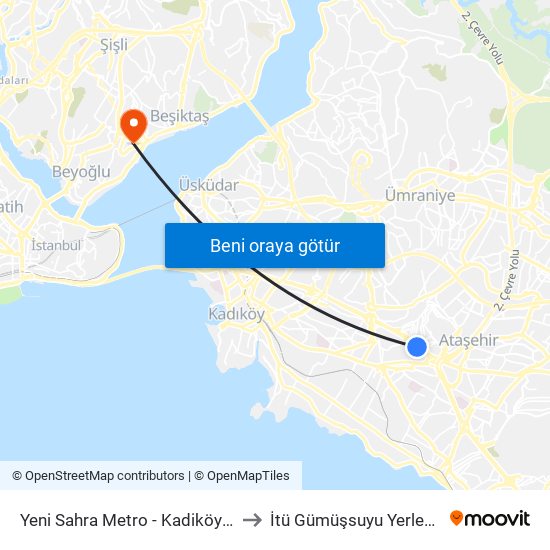 Yeni Sahra Metro - Kadiköy Yönü to İtü Gümüşsuyu Yerleşkesi map