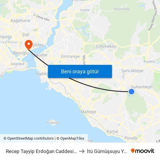 Recep Tayyip Erdoğan Caddesi - Kartal Yönü to İtü Gümüşsuyu Yerleşkesi map
