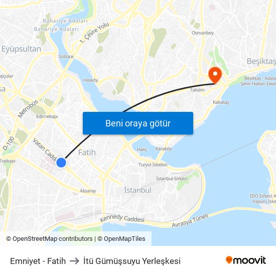 Emniyet - Fatih to İtü Gümüşsuyu Yerleşkesi map