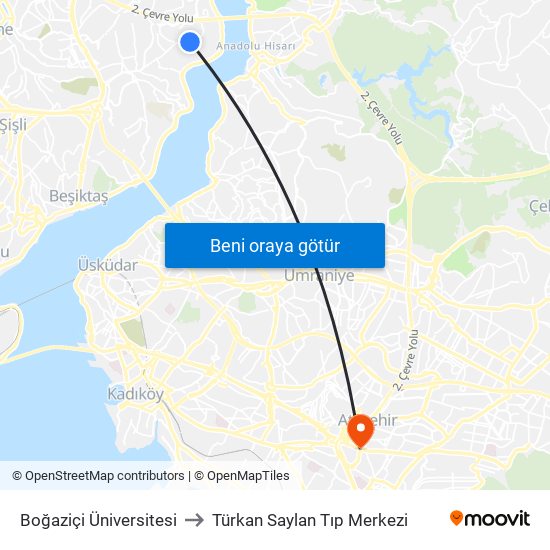 Boğaziçi Üniversitesi to Türkan Saylan Tıp Merkezi map