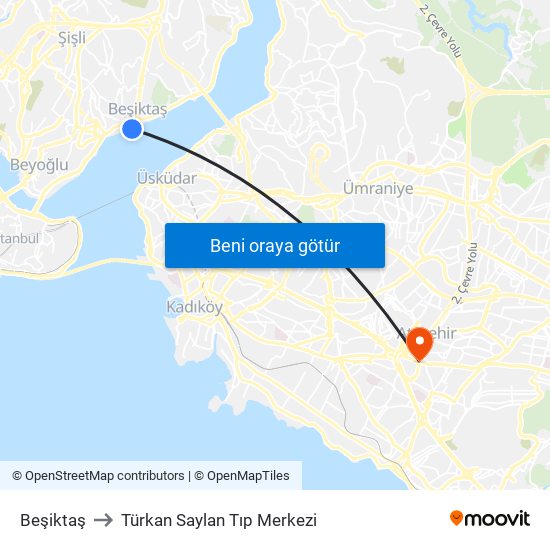 Beşiktaş to Türkan Saylan Tıp Merkezi map