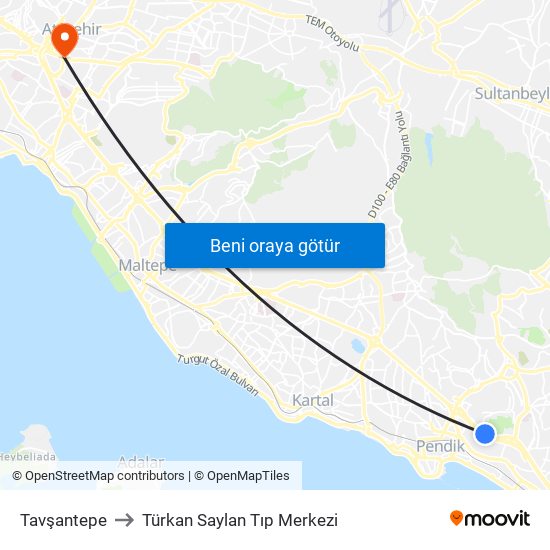 Tavşantepe to Türkan Saylan Tıp Merkezi map