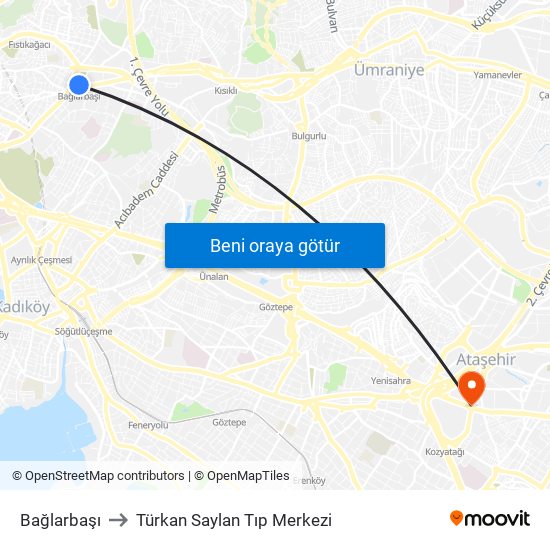 Bağlarbaşı to Türkan Saylan Tıp Merkezi map