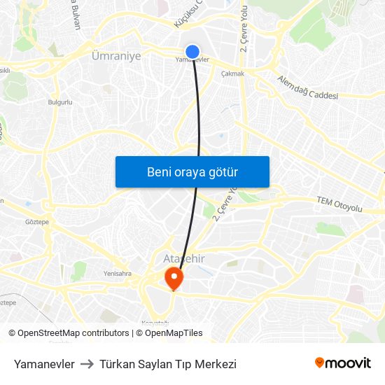 Yamanevler to Türkan Saylan Tıp Merkezi map
