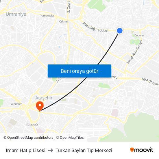İmam Hatip Lisesi to Türkan Saylan Tıp Merkezi map