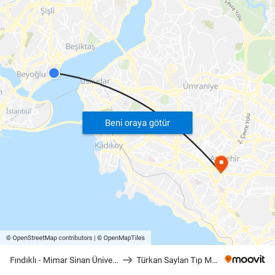 Fındıklı - Mimar Sinan Üniversitesi to Türkan Saylan Tıp Merkezi map