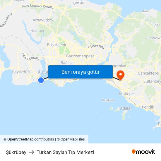 Şükrübey to Türkan Saylan Tıp Merkezi map