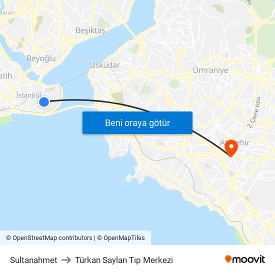 Sultanahmet to Türkan Saylan Tıp Merkezi map