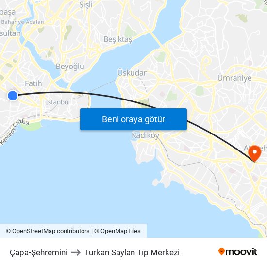 Çapa-Şehremini to Türkan Saylan Tıp Merkezi map