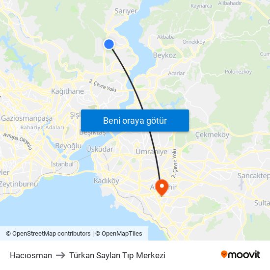 Hacıosman to Türkan Saylan Tıp Merkezi map