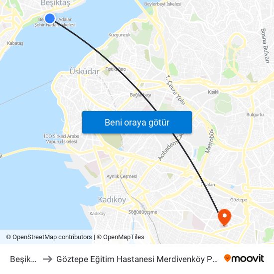 Beşiktaş to Göztepe Eğitim Hastanesi Merdivenköy Polikliniği map