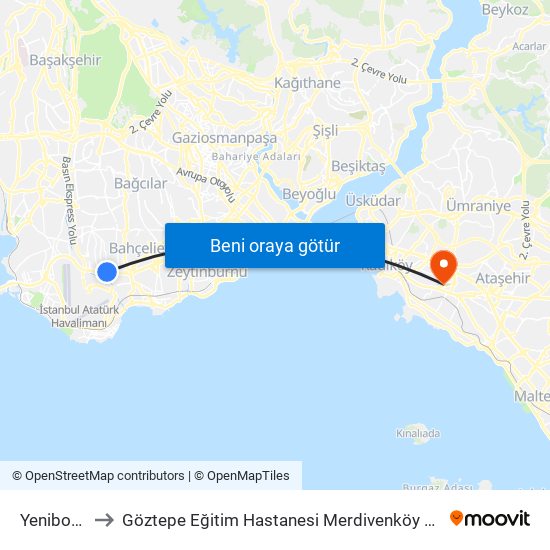 Yenibosna to Göztepe Eğitim Hastanesi Merdivenköy Polikliniği map