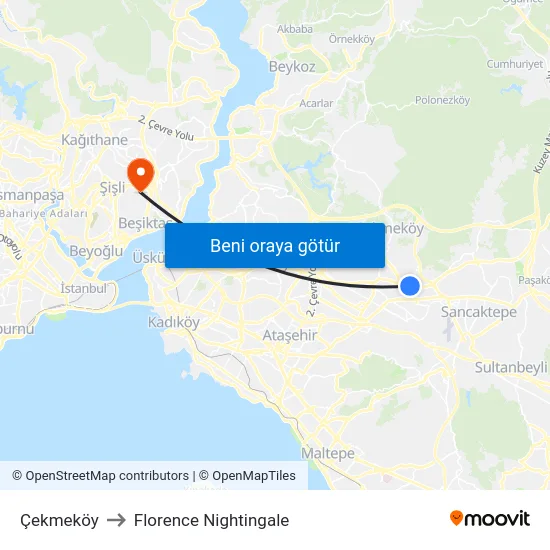 Çekmeköy to Florence Nightingale map