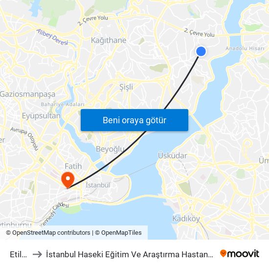 Etiler to İstanbul Haseki Eğitim Ve Araştırma Hastanesi map