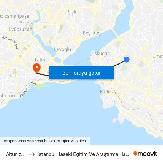 Altunizade to İstanbul Haseki Eğitim Ve Araştırma Hastanesi map